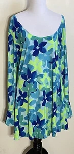 Blue Floral Disco Bell sleeve Gogo Dress - Picture 1 of 9