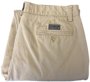 Nautica Men's 34/30 Business Casual Dress Pants 100% Cotton Slim Fit ~ Khaki Tan - Picture 1 of 7
