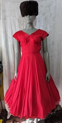 Vestido Vintage True 1950 Rojo Satén y Gasa Cóctel/Fiesta/Vacaciones S Foto 1 de 4