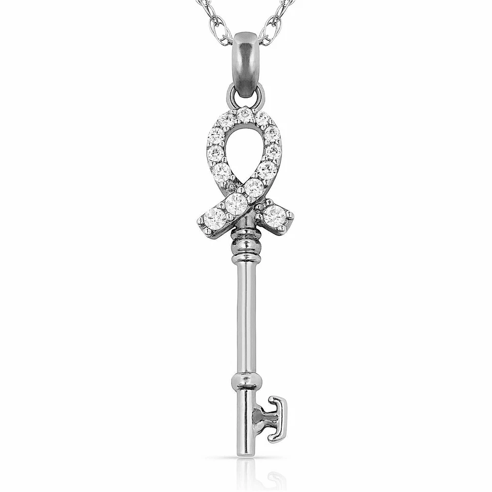 14k White Gold Loop Ribbon Key Pendant Set with Sparkly Cubic Zirconia Stones - Image 1 of 1