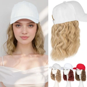 Baseball Hat Black White Red Cap with Hair Long Wavy Wigs Bucket Hat for Women - Picture 1 of 116