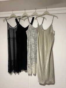 Four Slip Style Dresses In Size 12, Green, Lace, Black, Silver Hardware, Pearls - Picture 1 of 4