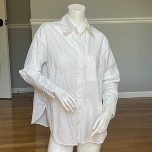 MNG Mango Women’s White Button Down Shirt Oversized Cotton Blouse XS US 2/EUR XS - Picture 1 of 9