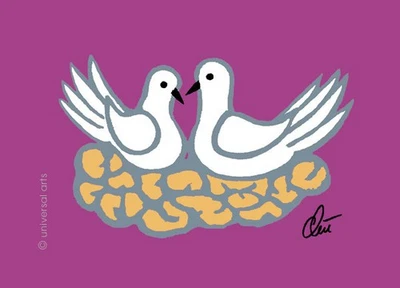 JACQUELINE DITT -  Doves Magenta - Mini ACEO ltd.Druck Grafik ger.sign. Tauben - Bild 1 von 3