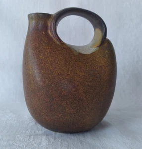 Rustic Brown Stoneware Jug Pitcher Studio Art Pottery Handle Glossy Speckled  - Picture 1 of 16