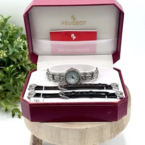 Peugeot 662 Ladies Silver-tone Watch Interchangeable Bands In Box Needs Battery - Picture 1 of 12