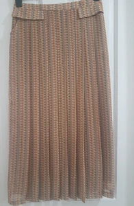 Pretty Larne Vintage Style Soft Brown Chiffon Pleated Midi Skirt Size 6 XS New - Picture 1 of 12