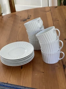 Limoges France Set 6 White Fluted Cups 3” Diam And Saucers 5 1/2” Perfect Cond - Picture 1 of 7
