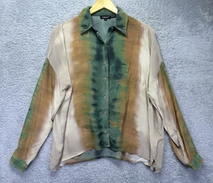 Tolani Damen kleines Seiden Batik Langarm Knopfleiste Oberteil Oversize Boho LESEN - Bild 1 von 11