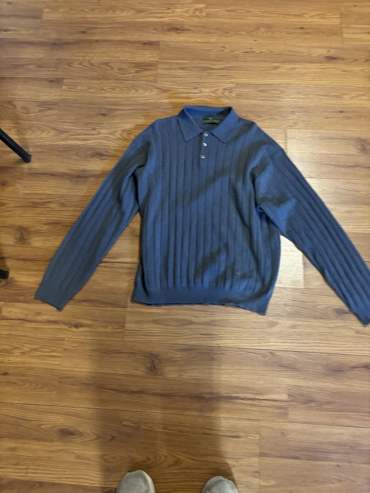 Suéter Embassy Row 100% Cachemira XL Gris Dos Capas Tejido Cuello Polo Manga Larga Foto 1 de 4