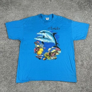 Vintage Florida Delfine Hemd Herren Large blau Grafik Ozean Meer Leben die wilde Seite - Bild 1 von 11
