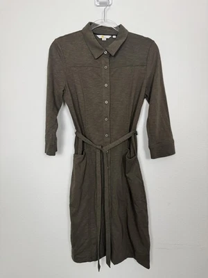 Boden Dress Womens 6 Olive Green Shirt Dress Belted 3/4 Sleeve Pockets Cotton - Image 1 of 4