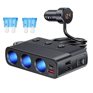 V3 Way Car Cigarette Lighter Socket Splitter 7 in 1 Power Adapter 127W (Max) - Picture 1 of 15