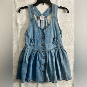 Vintage Denim Blue Kids Girls Casual Dress Sister Be Cool Size M Medium - Picture 1 of 5