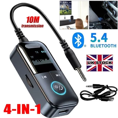 4-in-1 Wireless Bluetooth 5.4 Transmitter Receiver Adapter Audio 3.5mm Jack Aux - Image 1 of 4