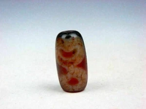 Old Tibetan Natural Agate Cinnabar Lotus & Heaven Pattern Dzi Bead #01212008 - Picture 1 of 5