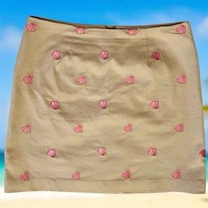 Lilly Pulitzer Khaki Pink Shell Embroidered Cotton A-Line Skirt Size 6 White Tag - Picture 1 of 6