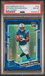 2023 Panini Donruss Optic #247 Anthony Richardson Blue Hyper Rookie PSA 8 - Picture 1 of 2