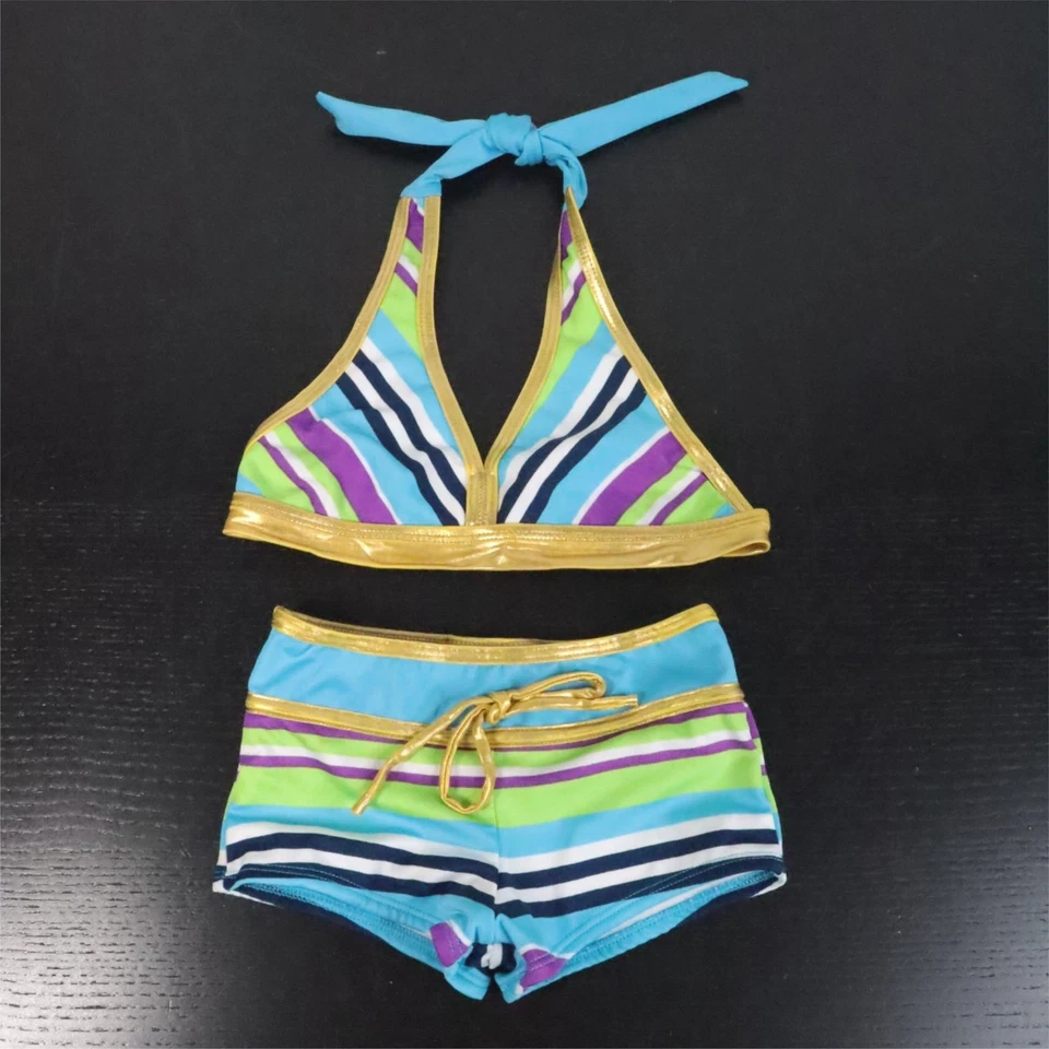 Bebé Phat Niño Pequeño Niña 4 2 piezas Rayas Halter Bikini Niño Traje de Baño Corto Foto 1 de 4