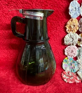 Vintage dunkelgrüner Glas Sirup Spender mit Metall Ausgießer LId - Bild 1 von 6