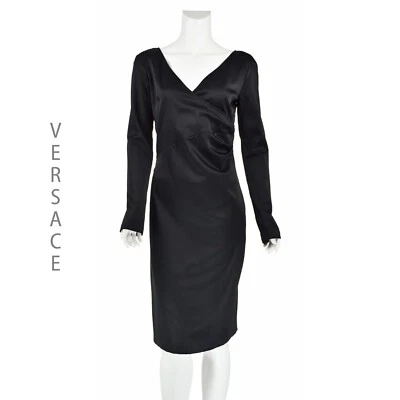 Vestido de Cóctel Versace Vintage Cuello en V Manga Larga Elástico Tejido TALLA FR40 US6-8 Foto 1 de 4