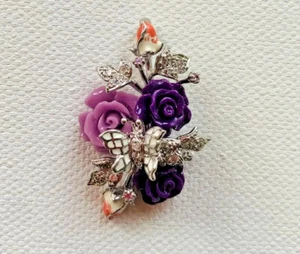 Colgante de plata de ley con rosas de resina y mariposa - conjunto con circonitas cúbicas - Imagen 1 de 7
