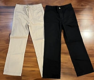 (2) Cherokee Khaki Pants Boy's Adjustable Waist 100% Cotton Size 8 Navy & Beige - Picture 1 of 4