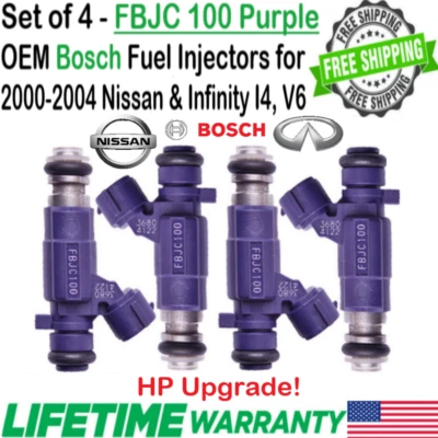 Genuine x4 Bosch Horsepower Upgrade Fuel Injectors for Nissan & Infiniti I4, V6 Foto 1 de 4