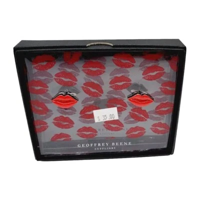 Men’s Red Lips Cufflinks GEOFFREY BEENE Silver tone Enamel RED - New In Box! - Image 1 of 4