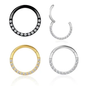 Piercing Setto Anello Naso Acciaio Orecchino a Cerchio Cristalli labbra Orecchio - Imagen 1 de 4