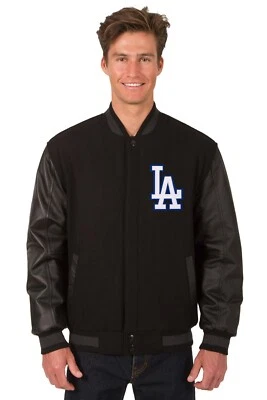 MLB Los Angeles Dodgers Wool Leather Reversible Jacket Front Patch Logos Black - Image 1 of 4