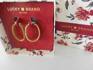 New Lucky Brand Textured Gold Tone Oval Hoops Earrings - Picture 1 of 5