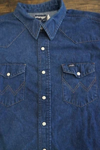 Camisa Western Vintage Wrangler X-Long Tails Denim Perla A Presión Para Hombres 19-35 HECHA EN EE. UU. - Imagen 1 de 17