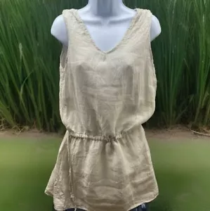 Mini vestido sin mangas Valentina Naldi para mujer cuello en V lino hecho en Italia marfil - Imagen 1 de 20