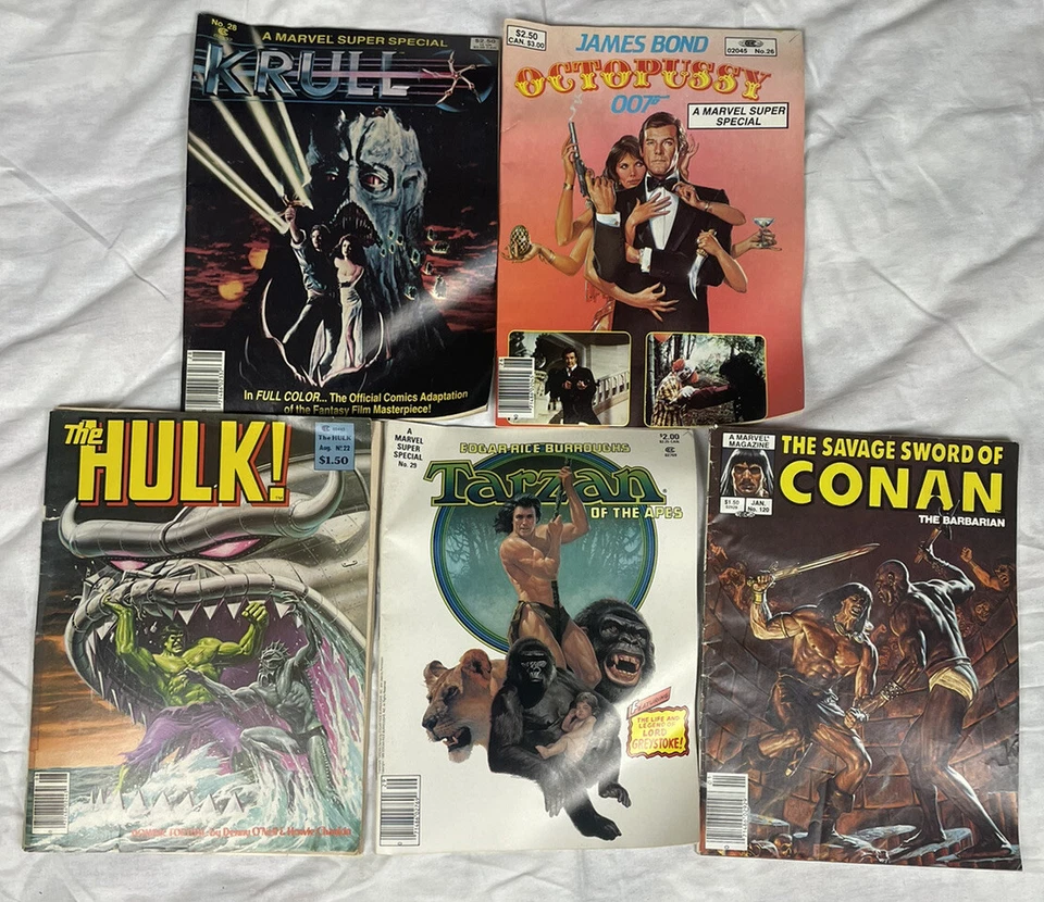Lote de 5 revistas Marvel 1980-86: Super Special 26 28 29 Hulk 22 Conan 120 FN-GD Foto 1 de 4