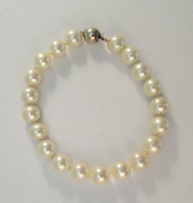 Pulsera de plata de ley 925 de 8 mm con cuentas de perlas de agua dulce 7 7/8" Foto 1 de 4