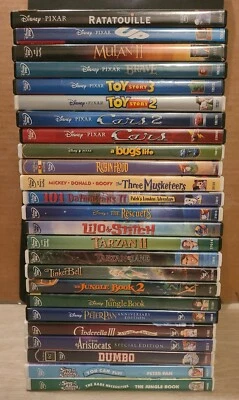 Disney 25 DVD Lot Bundle Kids Childrens Movie Brave Toy Story Up Cars  Dumbo - Image 1 of 4