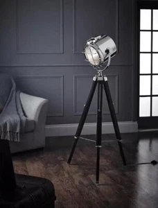 Handmade Beautiful Chrome Search Light Nautical Tripod Floor Lamp Spot Light - Picture 1 of 6