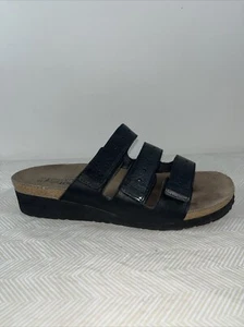 Naot Madelyn Damen schwarze Pantolette Leder Wildleder Korksohlen verstellbar Gr. 39 Preppy - Bild 1 von 18