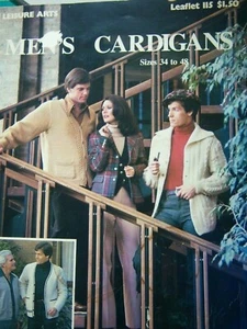 Leisure Arts 0115 MEN'S CARDIGANS knit 1978 sz34-48 6pg  leaflet - Picture 1 of 3
