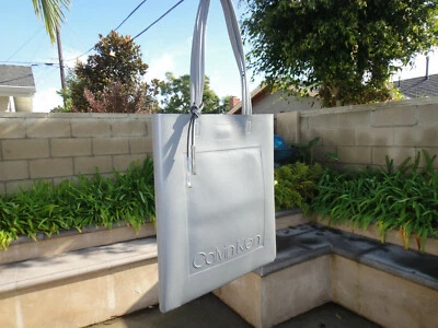 Calvin Klein PVC NORA Gray NOVELTY North/South Tote Handbag, Light Gray, w/Tag - Image 1 of 4