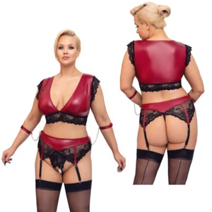 Completo intimo donna bondage con pizzo e reggicalze sexy reggiseno tanga aperto - Foto 1 di 9