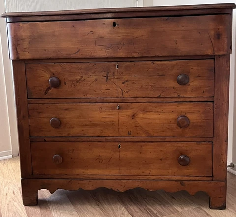 19th Century Natural Pine Serpentine  4 Drawer Chest of Drawers Cover