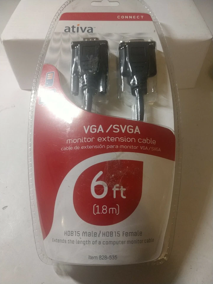 Ativa VGA/SVGA Monitor Ext Cable 6 Feet HDB 15 Male/ HDB Male Item # 828-535 - Image 1 of 4