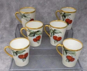 T&V Limoges Chocolate Cups Cherries & Gold Set of 6 - Picture 1 of 9