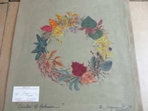 R. Ingram Handpainted Needlepoint Canvas Circles of Autumn Wreath 1991 - Picture 1 of 2