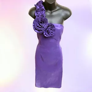 Daisy Royal Purple One Shoulder Flower Accents Midi Dress Womens Size Medium - Picture 1 of 8