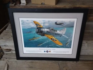 Vintage Framed Felix On Patrol 1941 Print SIGNED WWII Aviation Military Art Deco - Picture 1 of 9