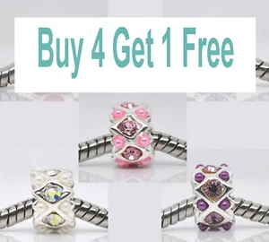 Versilberte Strass & Acryl Europäische Charm Perle - Klar Ab oder Rosa    - Bild 1 von 1