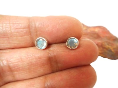 Fiery Round  LABRADORITE  Sterling  Silver 925 Gemstone Stud Earrings - 5 mm - Image 1 of 4